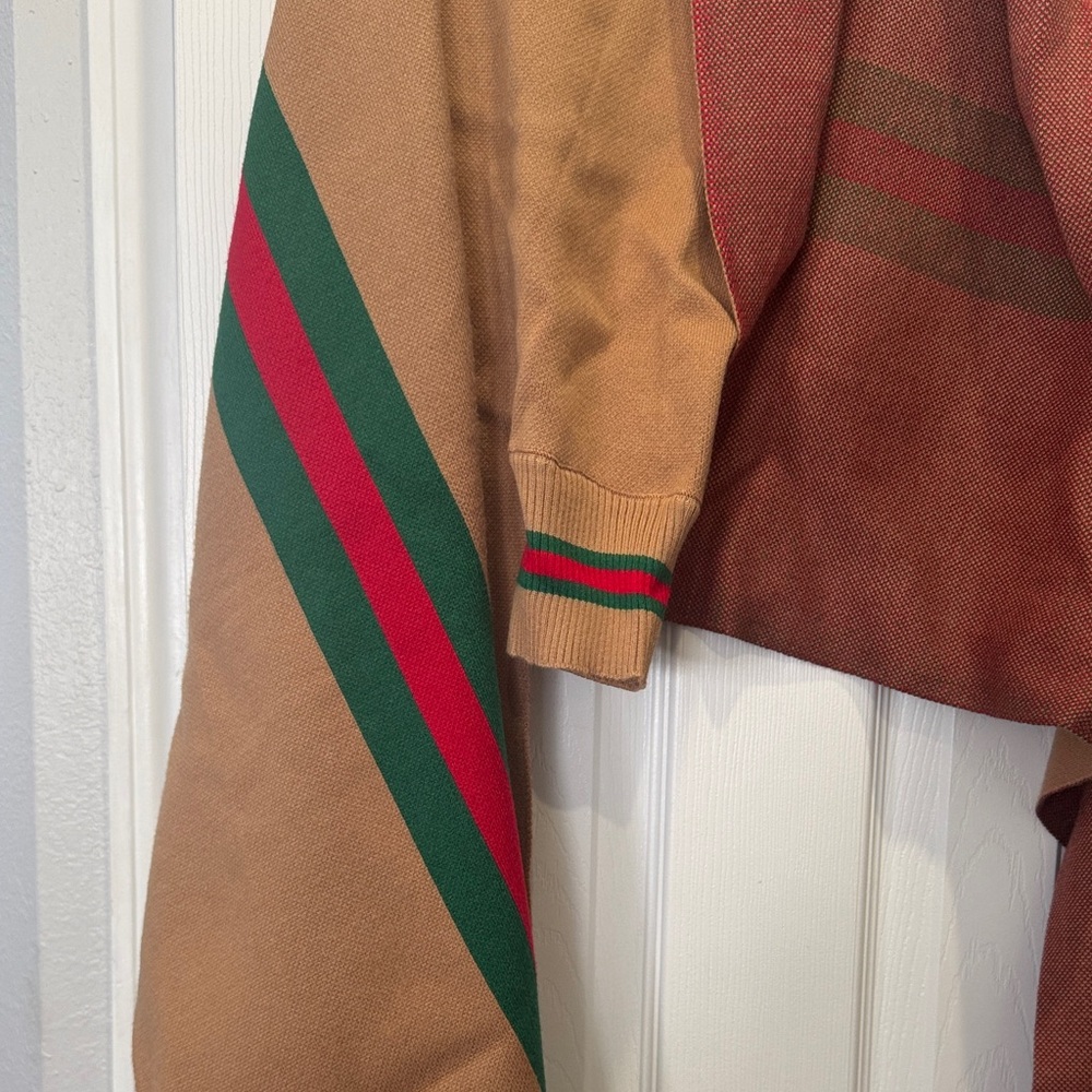 Tan and Red Striped Shawl with Fringe - Picture 2 of 6